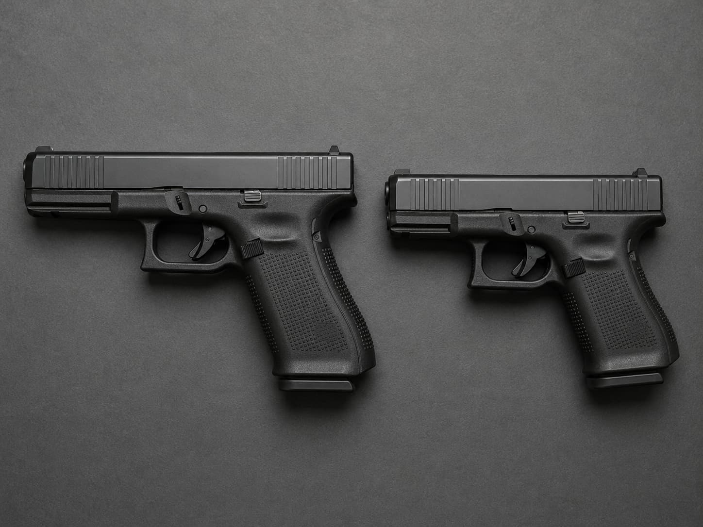 Glock 17 и Glock 19 рядом для сравнения размеров